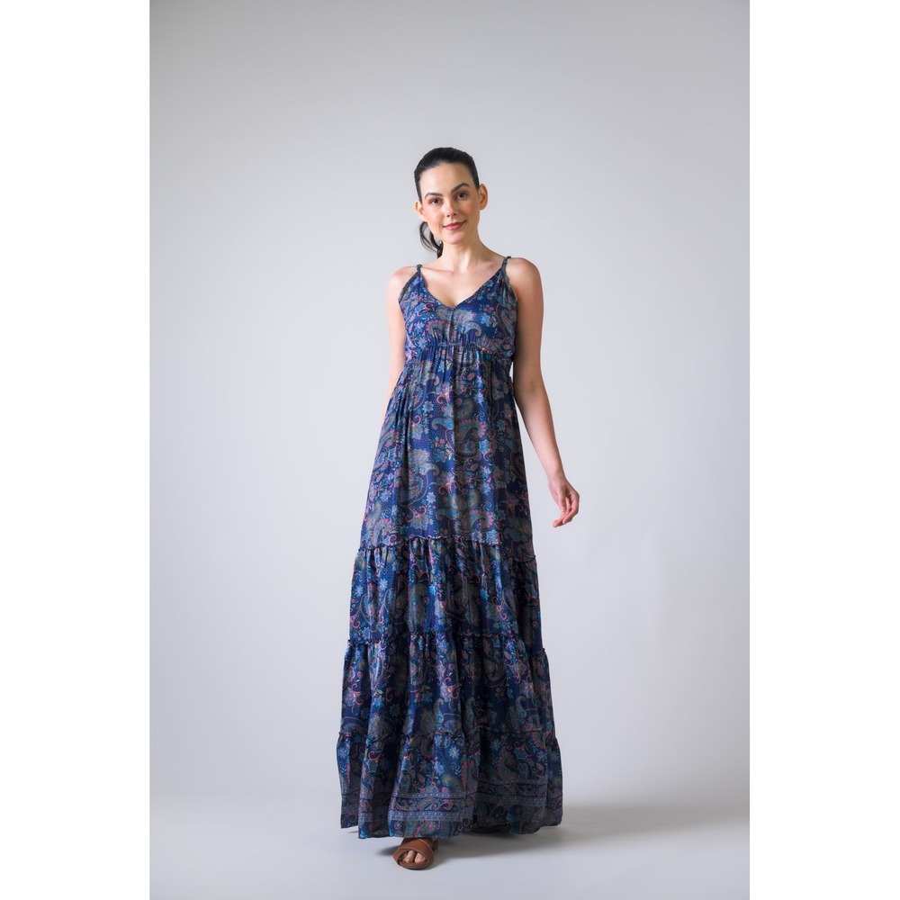 Rhea Boho Flowy Dress Maxi Blue Floral Sz XS-L‎